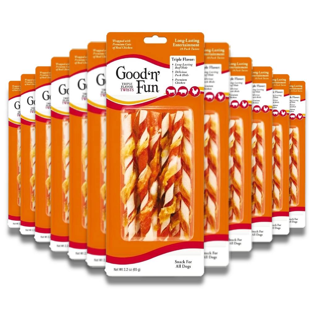Good 'n' Fun Triple Flavor Twists - Real Meat with Rawhide, 17.2 Oz - 48 Pack Contarmarket