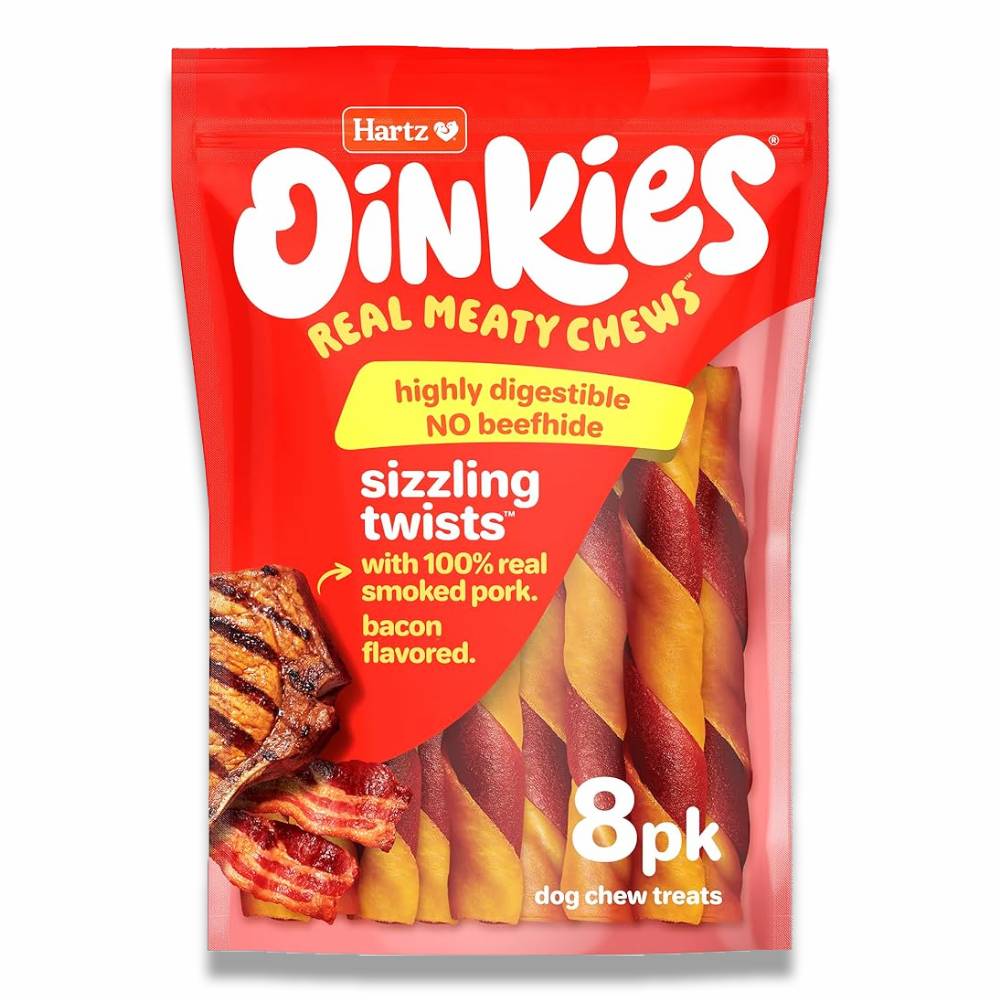 Hartz - Hartz Oinkies Smoked Pig Skin Bacon Flavored Wrap Dog Treat Chews - 8 Packs Each - 8.7 Oz - 6 Pack