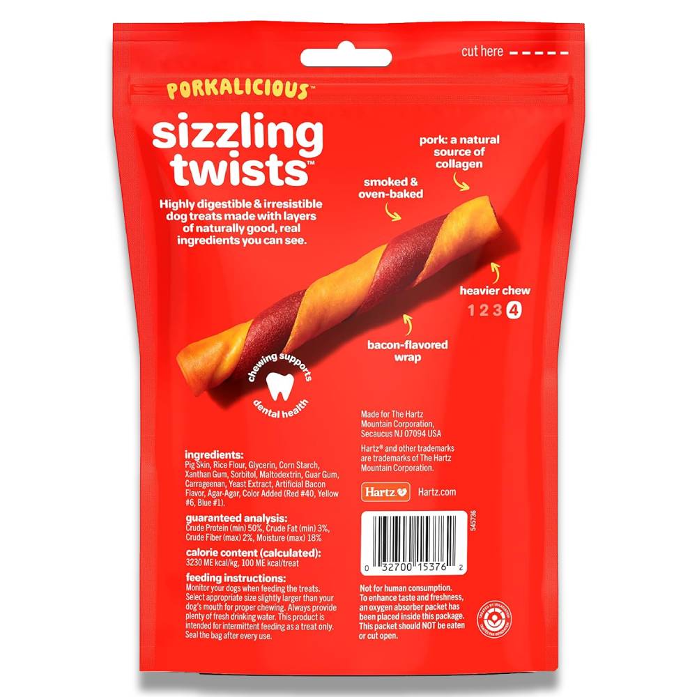 Hartz - Hartz Oinkies Smoked Pig Skin Bacon Flavored Wrap Dog Treat Chews - 8 Packs Each - 8.7 Oz - 6 Pack