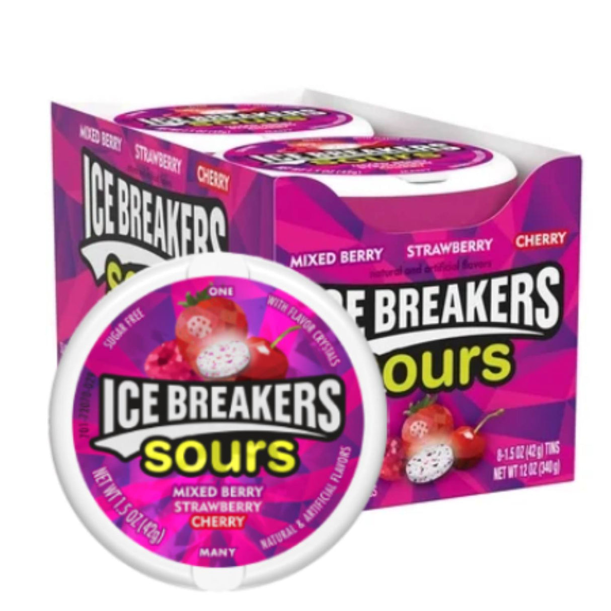 Ice Breakers Sours Sugar Free Mints, Mixed Berry, Strawberry, Cherry - 8 Pack