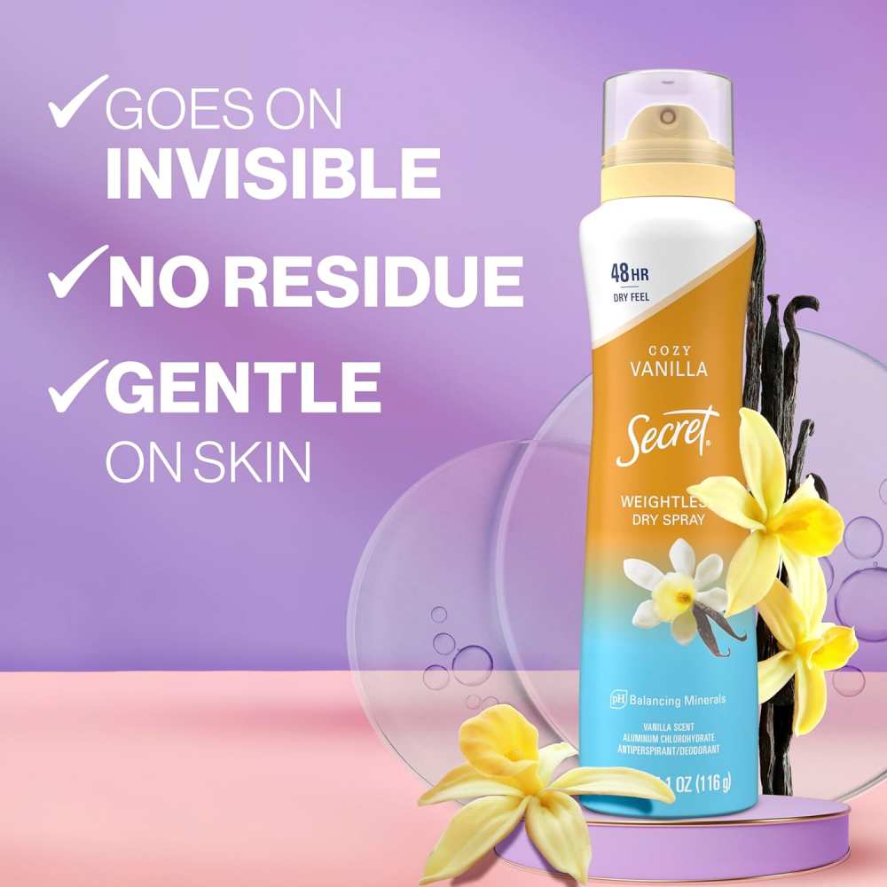 Secret - Dry Spray Antiperspirant Deodorant Vanilla And Argan Oil - 4.1 Oz - 12 Pack