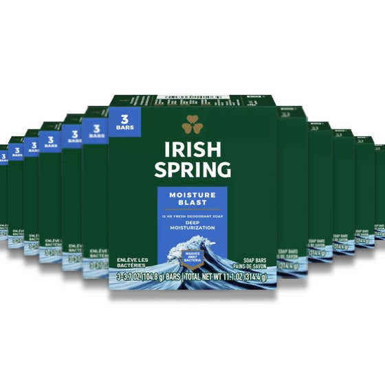 Irish Spring Deodorant Soap, Moisture Blast - 3 Bars / 3.7 Oz ea - 18 Pack | Irish Spring - Soap Wholesale