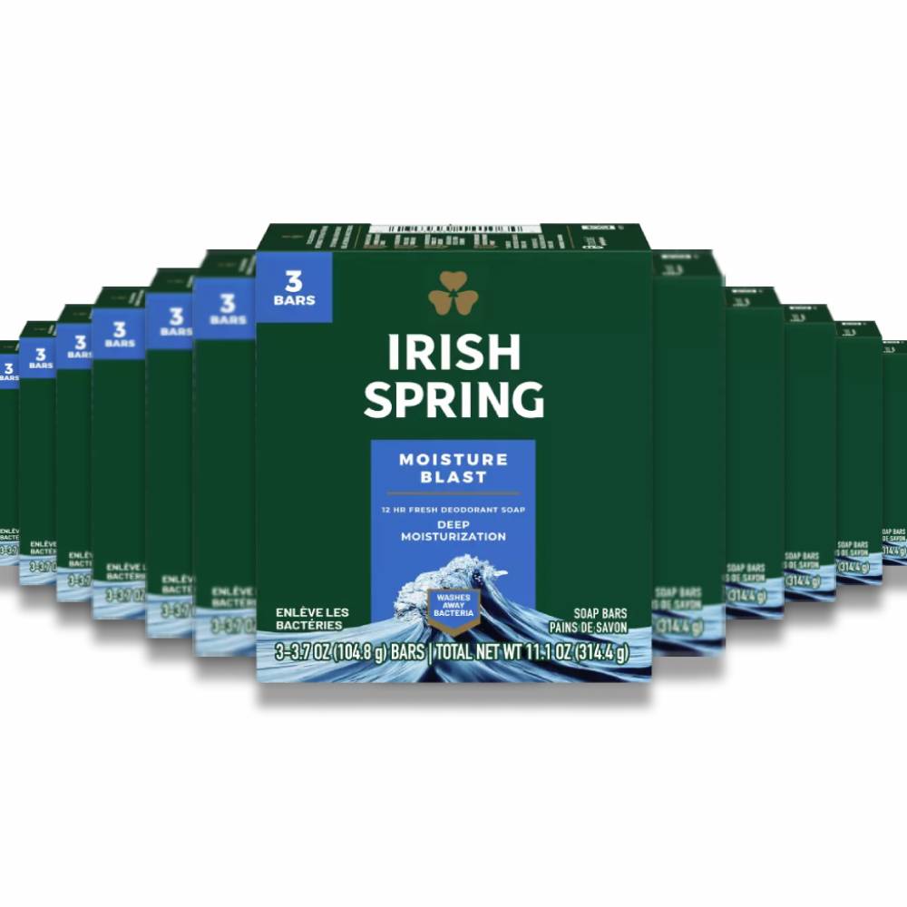 Irish Spring Deodorant Soap, Moisture Blast - 3 Bars / 3.7 Oz ea - 18 Pack