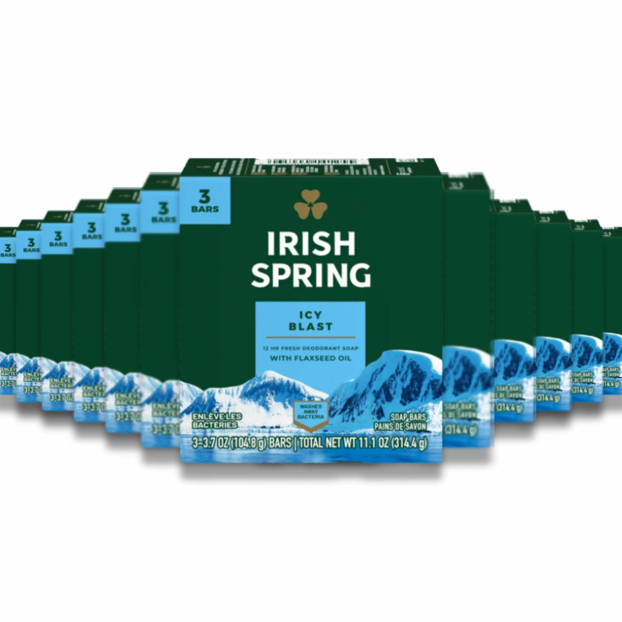 Irish Spring Deodorant Soap, Icy Blast - 3 Bars/3.7 Oz Each - 18 Pack
