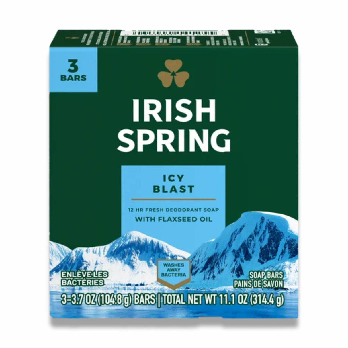 Irish Spring Deodorant Soap, Icy Blast - 3 Bars/3.7 Oz Each - 18 Pack