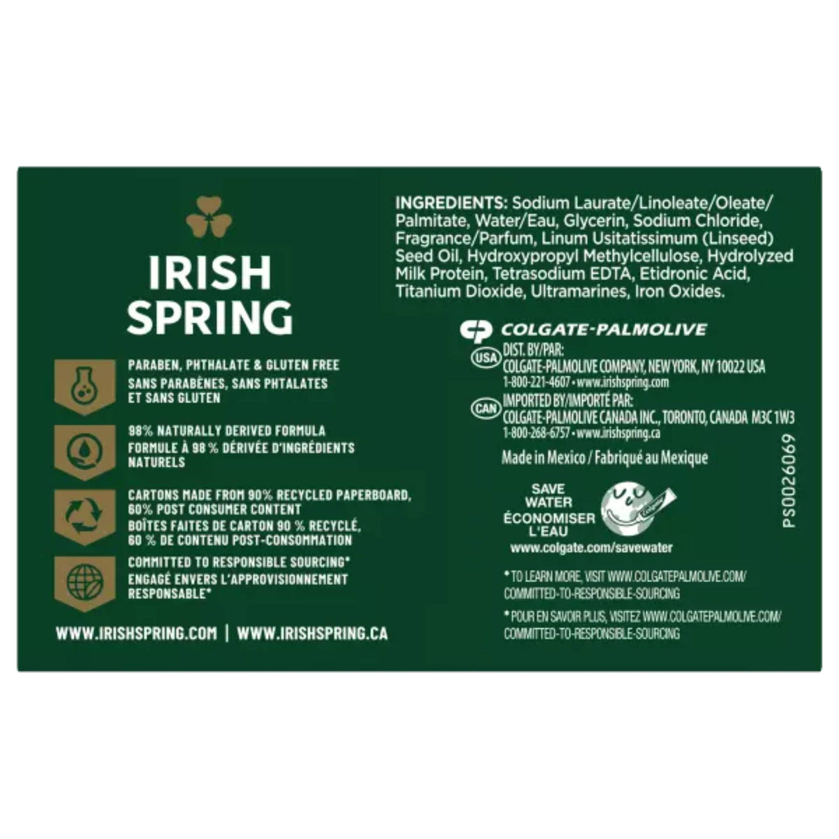 Irish Spring Deodorant Soap, Moisture Blast - 3 Bars / 3.7 Oz ea - 18 Pack