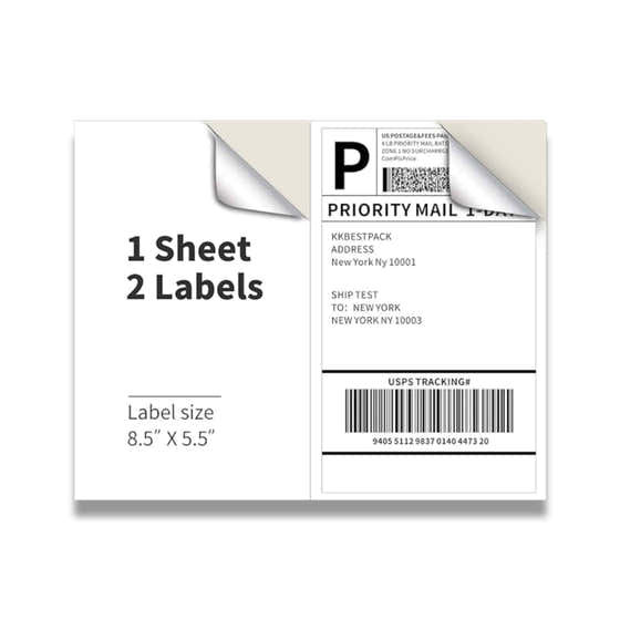 KKBESTPACK - Half Sheet Shipping Labels , 2 Per Page Self Adhesive Mailing Labels - 100 Sheets (200 Labels) | Contarmarket...