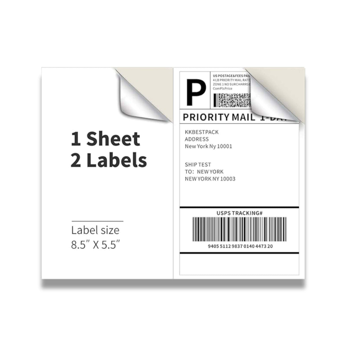 KKBESTPACK - Half Sheet Shipping Labels , 2 Per Page Self Adhesive Mailing Labels - 100 Sheets (200 Labels)