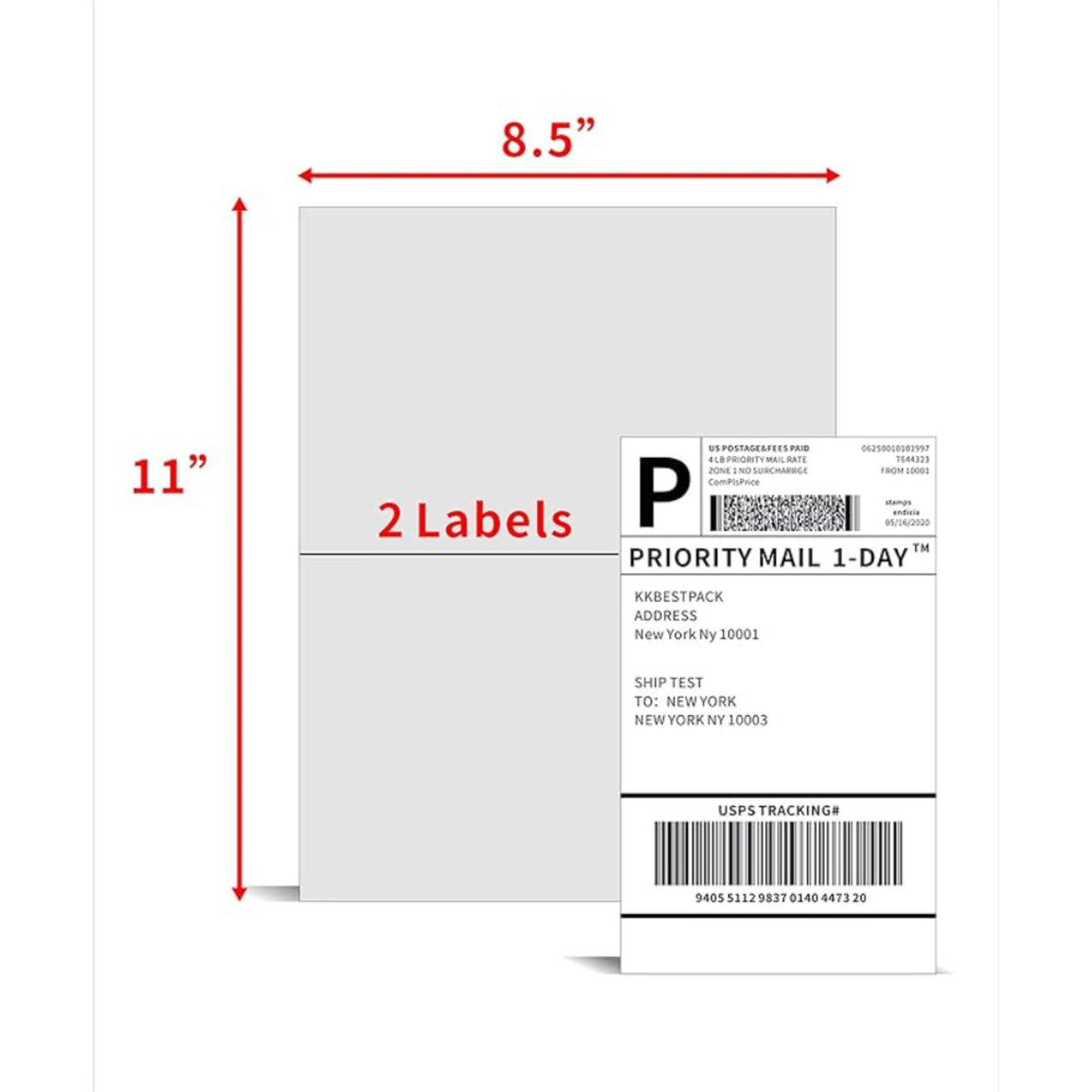 KKBESTPACK - Half Sheet Shipping Labels , 2 Per Page Self Adhesive Mailing Labels - 100 Sheets (200 Labels)