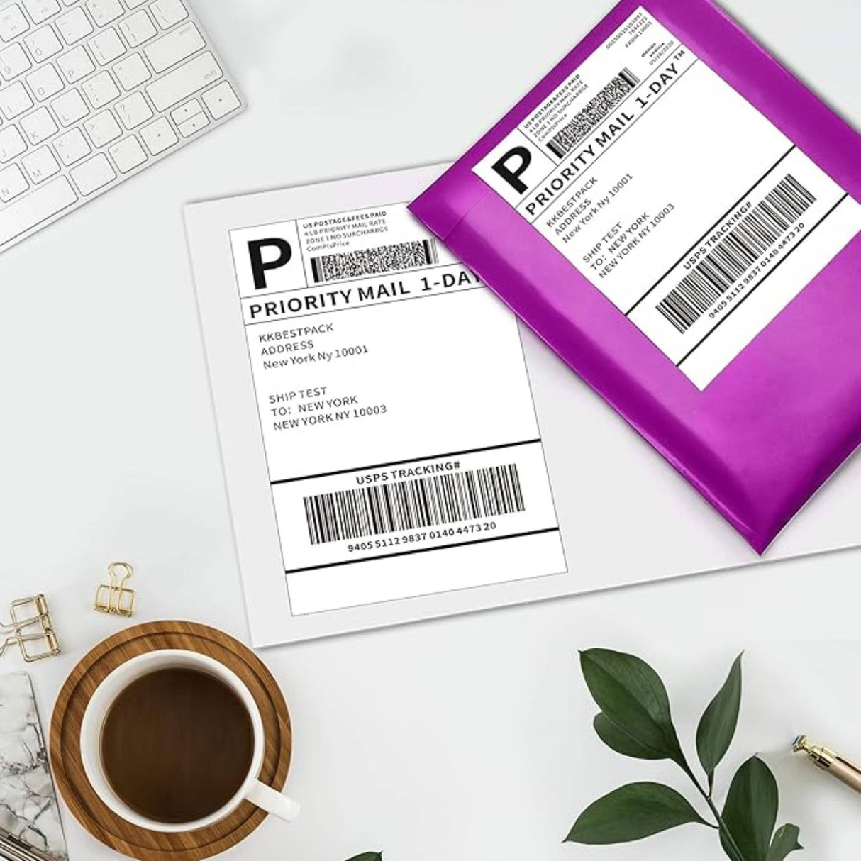 KKBESTPACK - Half Sheet Shipping Labels , 2 Per Page Self Adhesive Mailing Labels - 100 Sheets (200 Labels)