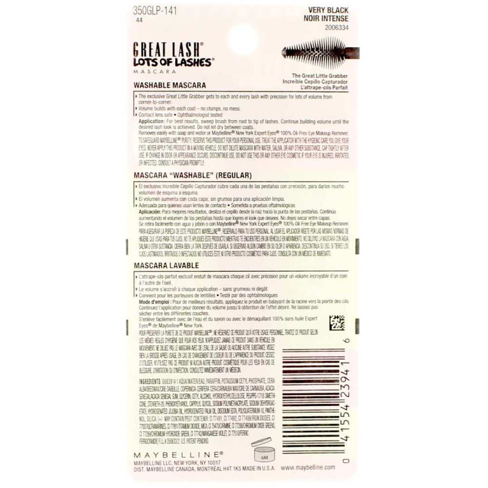 Maybelline - Great Lash Lots of Lashes Washable Mascara - #141 Very Black - 0.43 Oz - 24 Pack