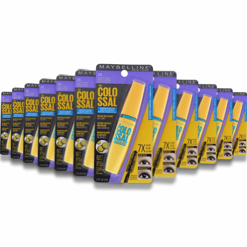 Maybelline - Volum' Express The Colossal Waterproof Mascara, Clump-Free Make Up Formula, Classic Black - 0.27 Oz - 12 Pack