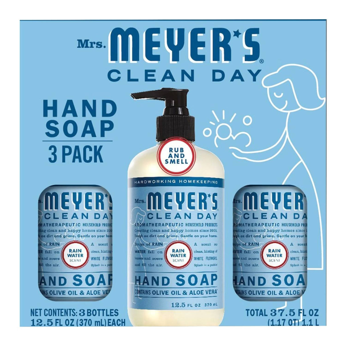 Mrs. Meyer's Clean Day Liquid Hand Soap, Rain Water Scent Bottle 12.5 oz - 3 Pack