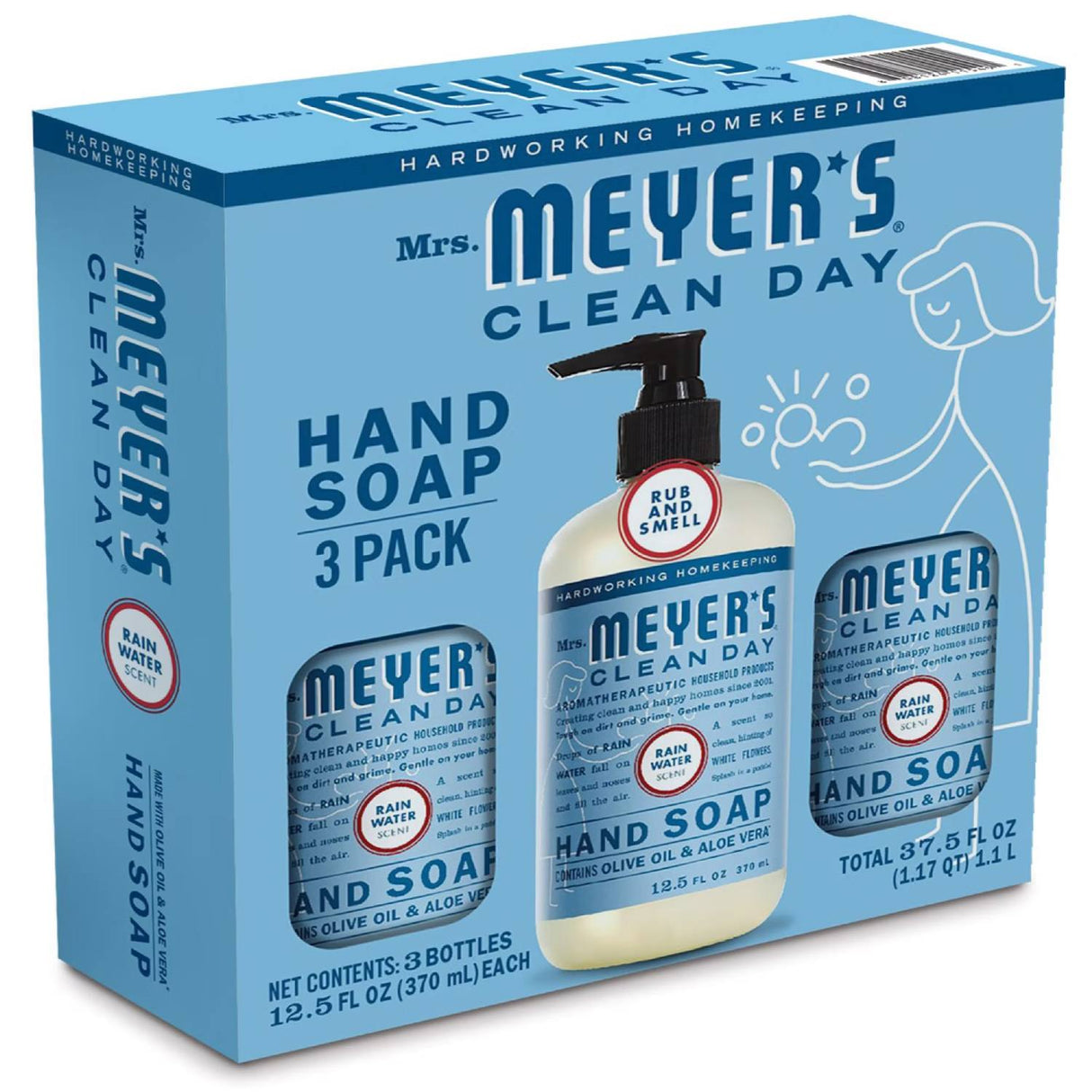 Mrs. Meyer's Clean Day Liquid Hand Soap, Rain Water Scent Bottle 12.5 oz - 3 Pack
