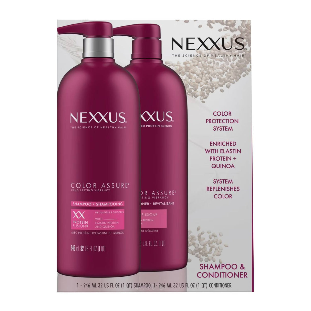 Nexxus - Color Assure Shampoo and Conditioner Enhances Color Vibrancy for Up to 40 Washes - 32 Oz - 2 Ct