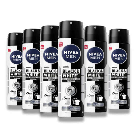 Nivea Men - Invisible For Black & White, 72h Anti-Perspirant Deodorant - 150 ml - 6 Pack | Nivea - Nivea