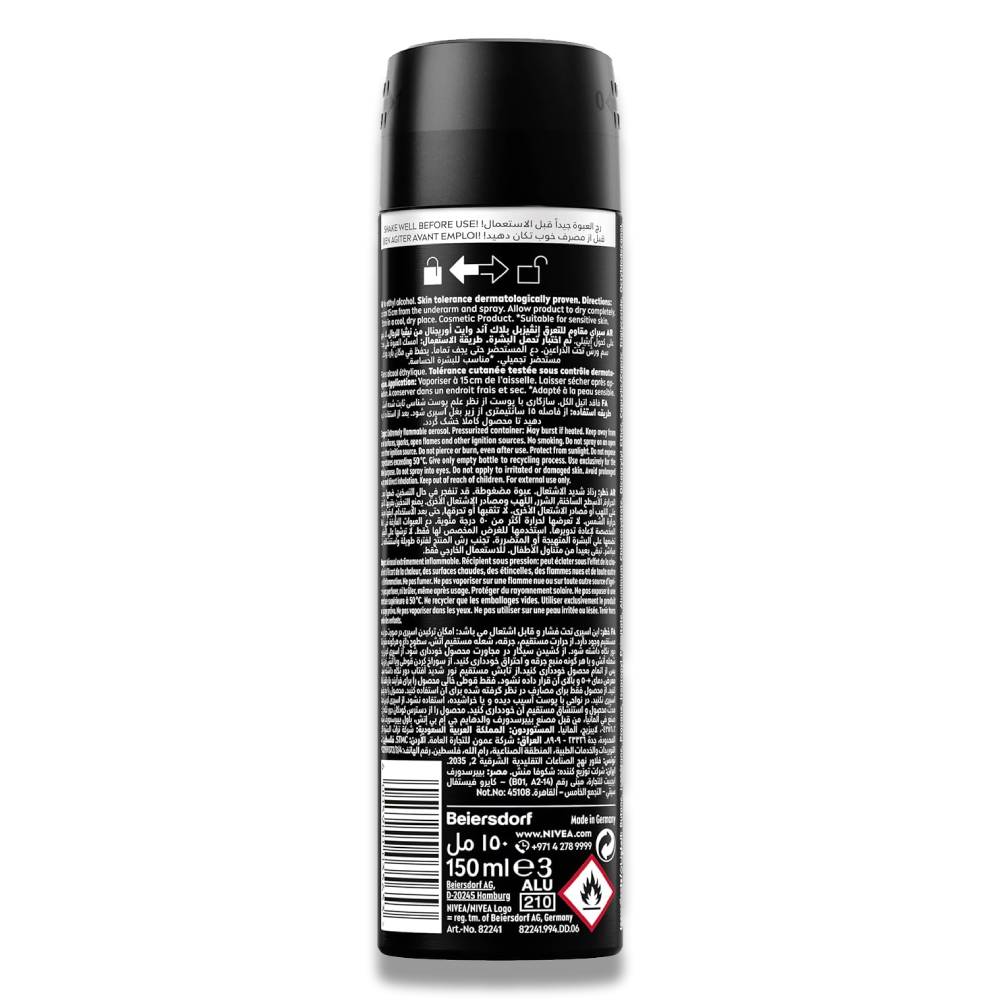 Nivea Men - Invisible For Black & White, 72h Anti-Perspirant Deodorant - 150 ml - 6 Pack