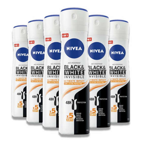 Nivea - Deodorant Spray, Black & White Ultimate - 150 ml - 6 Pack | Nivea - Nivea