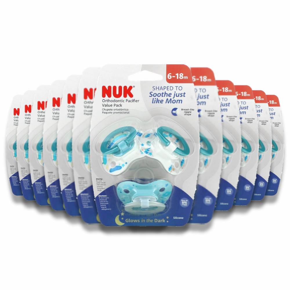 NUK - Orthodontic Pacifier Value Pack, 6-18 Months, Variety Colors - 3 Count - 12 Pack