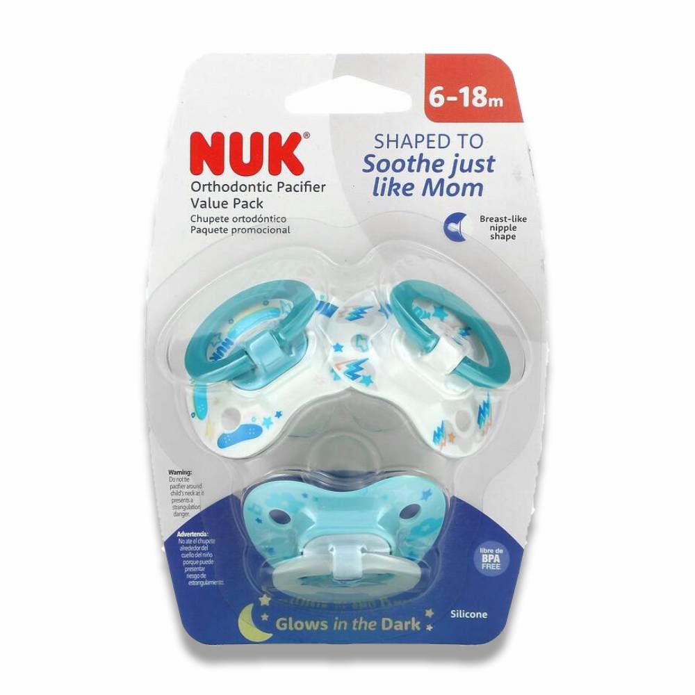 NUK - Orthodontic Pacifier Value Pack, 6-18 Months, Variety Colors - 3 Count - 12 Pack