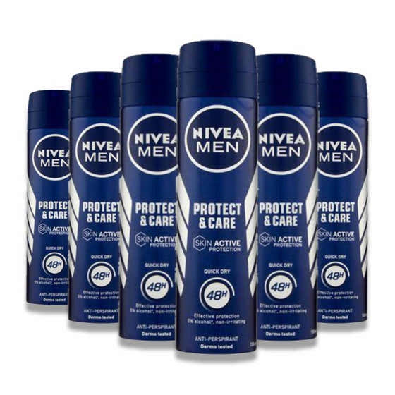 Nivea - Men, Deodorant, New Spray Protect & Care Anti-Perspirant - 150 ml - 6 Pack | Nivea - Nivea