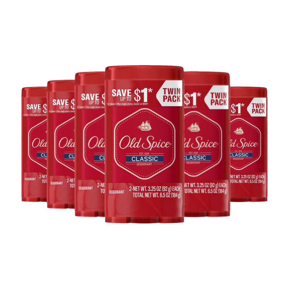 Old Spice - Anti-Perspirant & Deodorant, Classic Original Twin Pack - 3.25 oz - 6 Pack