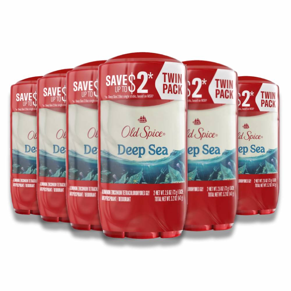 Old Spice -  Invisible Solid Antiperspirant Deodorant for Men, Deep Sea Scent - Twin Pack - 2.6 Oz - 6 Pack