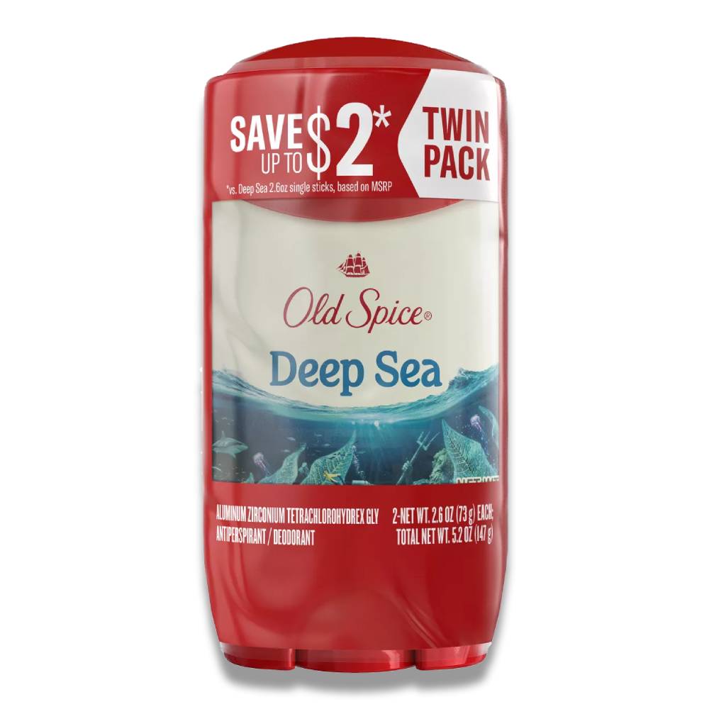 Old Spice -  Invisible Solid Antiperspirant Deodorant for Men, Deep Sea Scent - Twin Pack - 2.6 Oz - 6 Pack