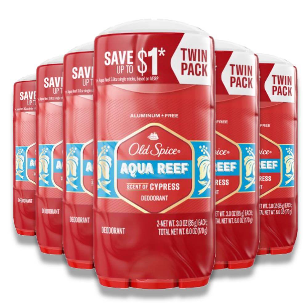 Old Spice Aqua Reef Deodorant - 6 Twin Packs Contarmarket