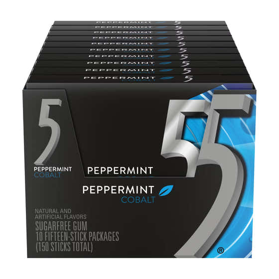 5 Gum Peppermint Cobalt Sugar Free Chewing Gum, 15 Sticks Per Pack, 10 Pack | Wrigley's - Products