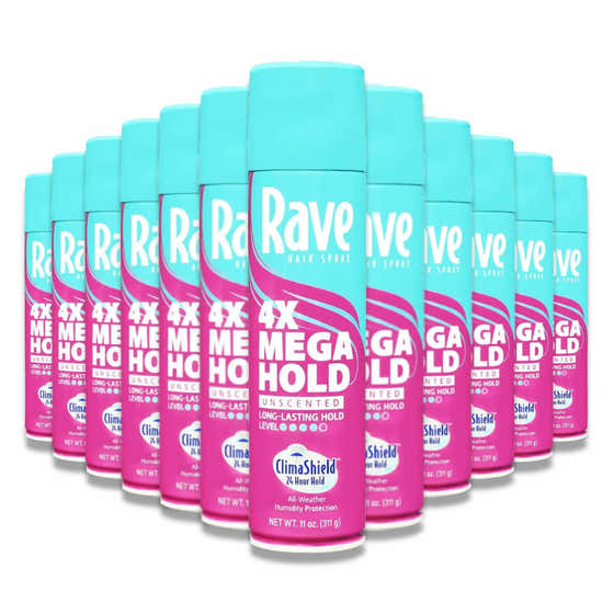 Rave - 4X Mega Unscented Hair Spray - 11 Oz - 12 Pack | Rave - Beauty Salons