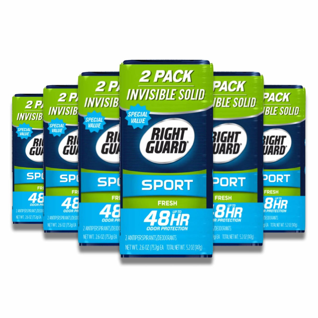 Right Guard Sport Antiperspirant Deodorant Invisible Solid Stick, Fresh Twin Pack 5.2 Oz - 6 pack