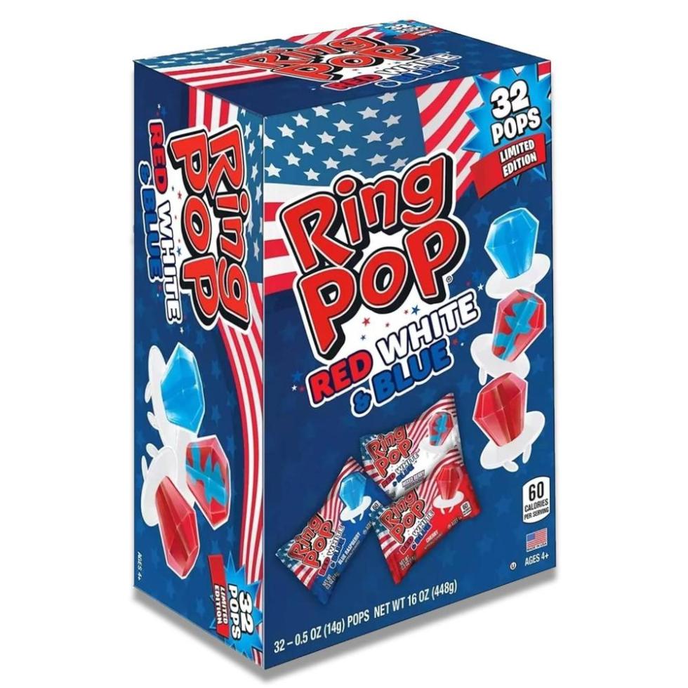 Ring Pop Limited Edition Red, White, and Blue Lollipop Variety Party Pack (16 oz., 32 ct.)