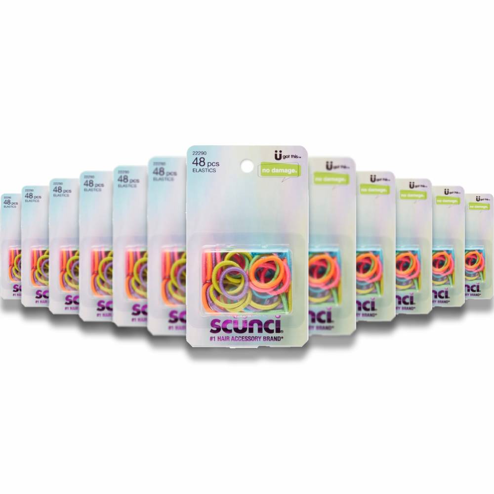 Scunci - With Love No Damage Elastic Hair Bands 2mm, Assorted - 48 Pack