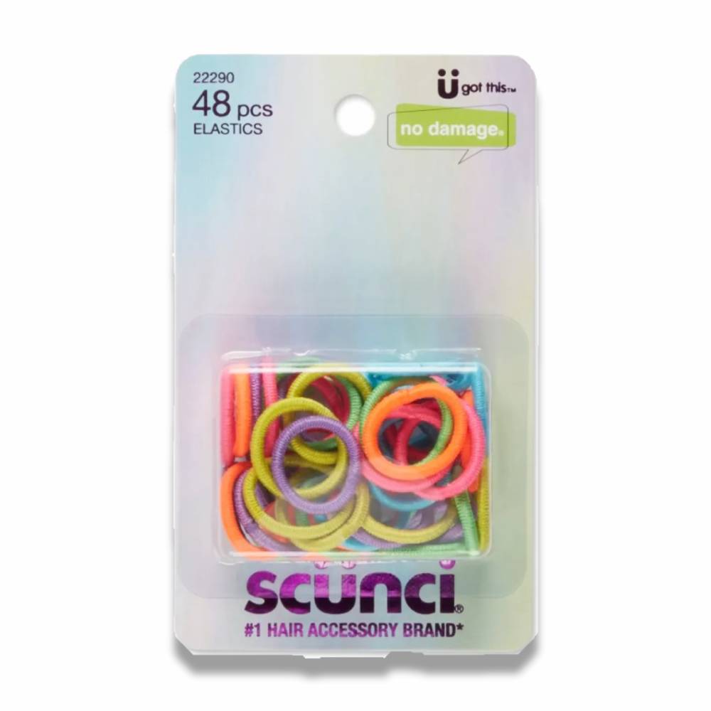 Scunci - With Love No Damage Elastic Hair Bands 2mm, Assorted - 48 Pack