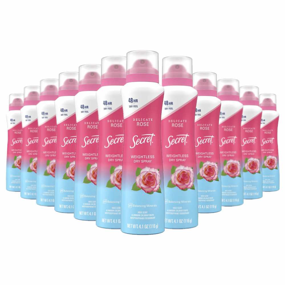 Secret - Dry Spray Antiperspirant Deodorant for Women, Wild Rose & Argan Oil Scent - 4.1 Oz - 12 Pack