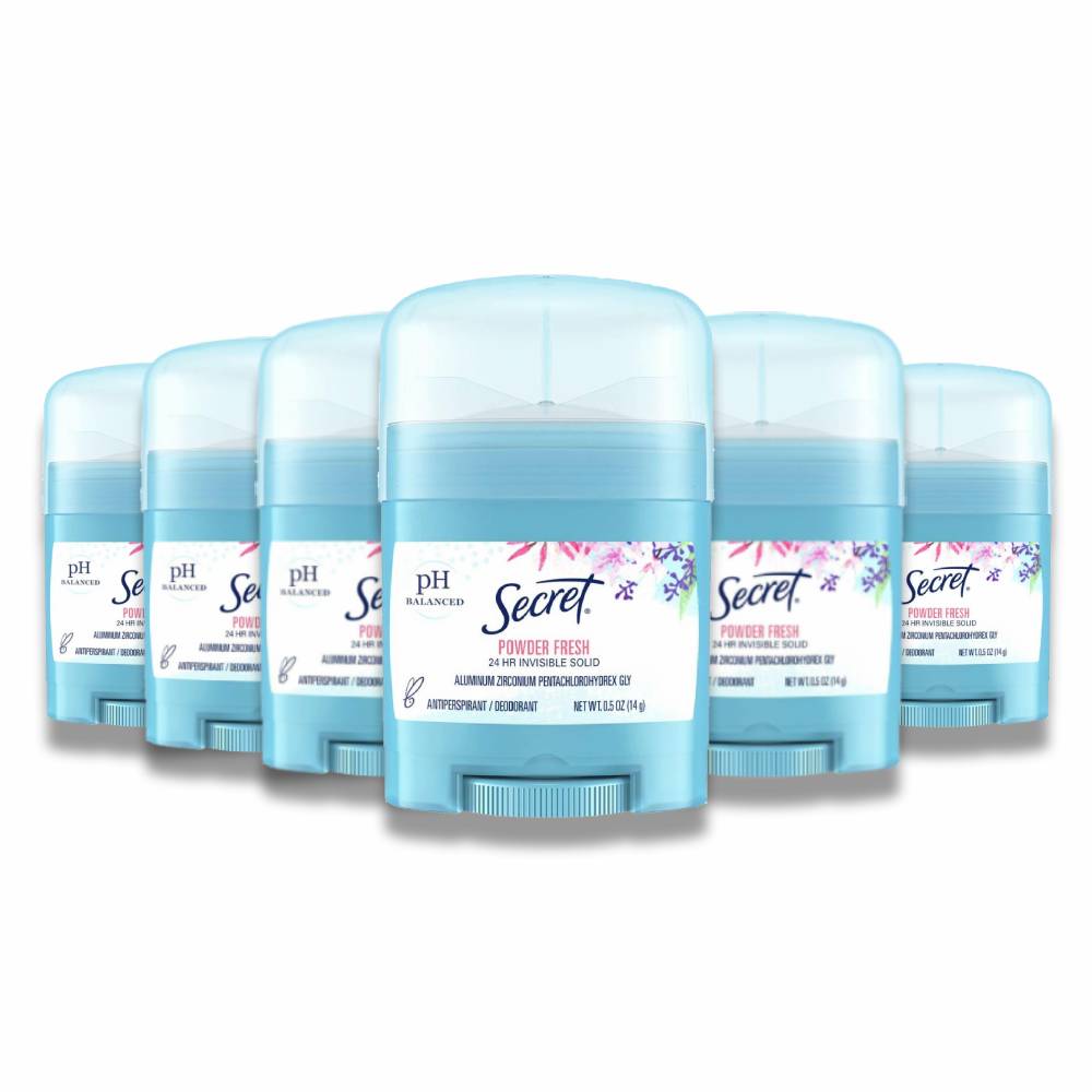 Secret - Invisible Solid Anti-Perspirant & Deodorant, Powder Fresh - 0.50 Oz - 6 Pack - Open Box -