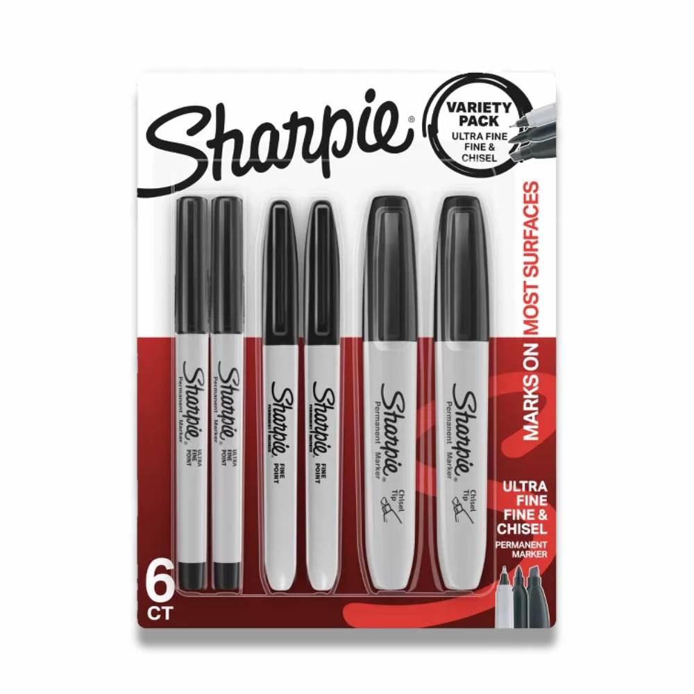 Sharpie - Permanent Markers Ultra Fine/Fine/Chisel Tip Black - 6 Count - 24 Pack