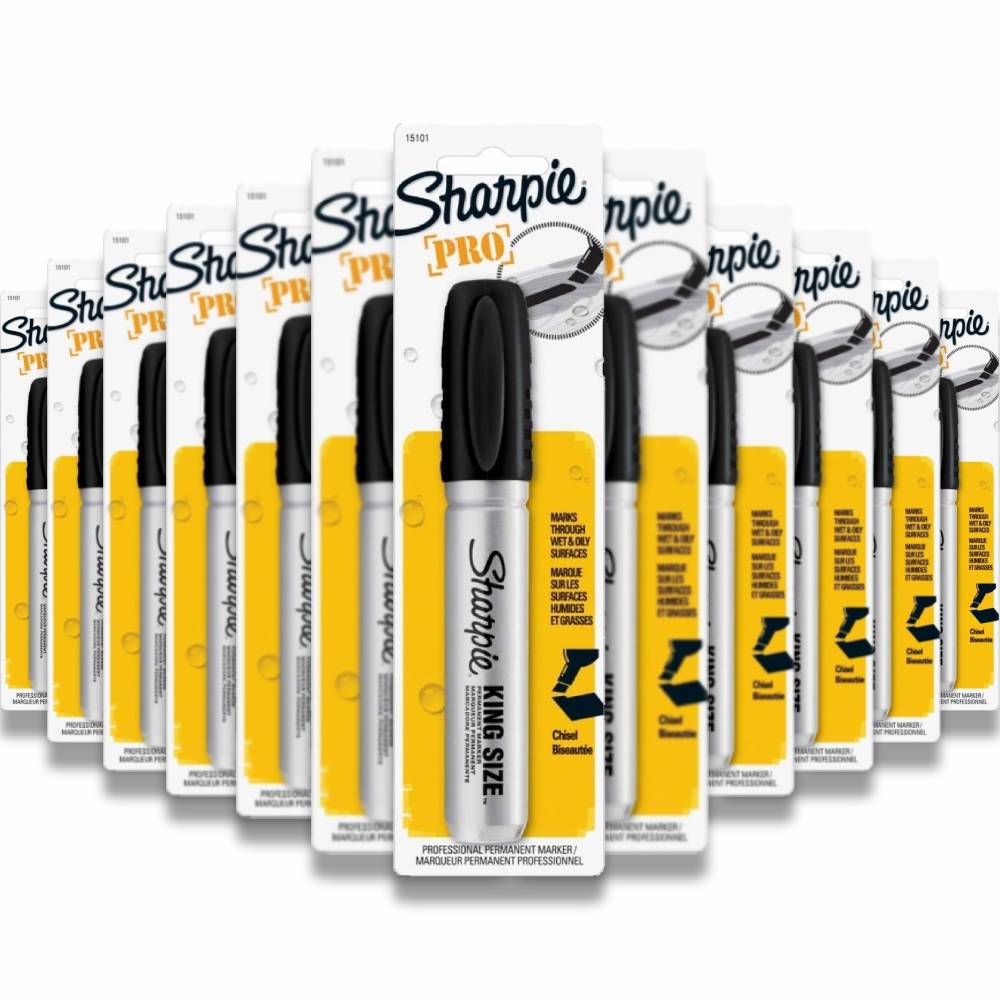 Sharpie - Permanent Marker Chisel Tip Black Durable Aluminum Barrel Carded - 144 Pack