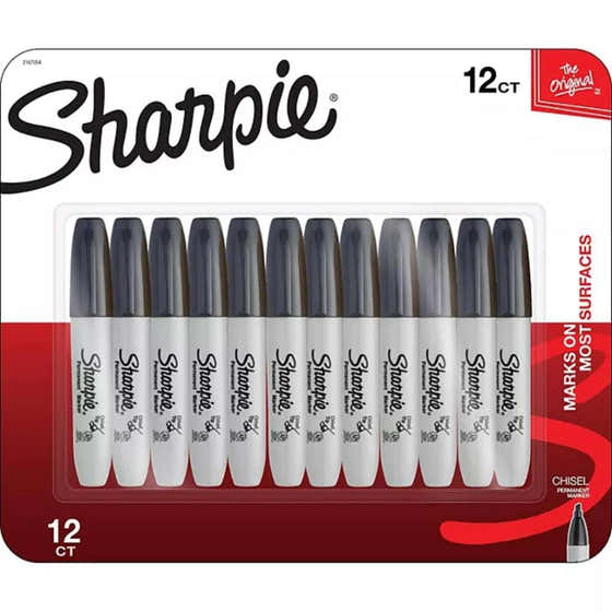 Sharpie - Chisel Tip Permanent Markers, Black - 12 Ct Each | Sharpie - Office Supplies Pack