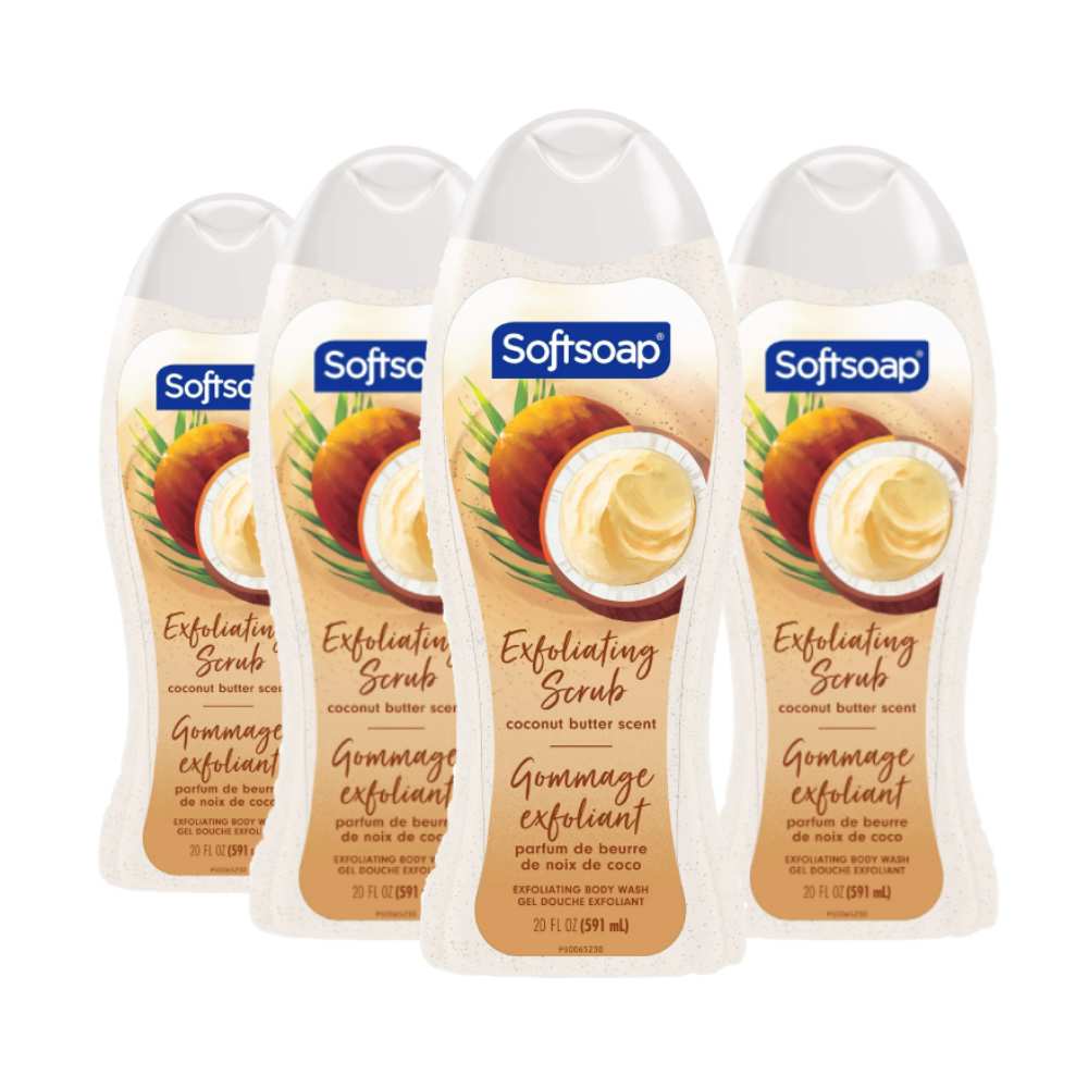 Softsoap - Body Wash Exfoliating Scrub, Coconut Butter Scent - 20 Oz - 4 Pack