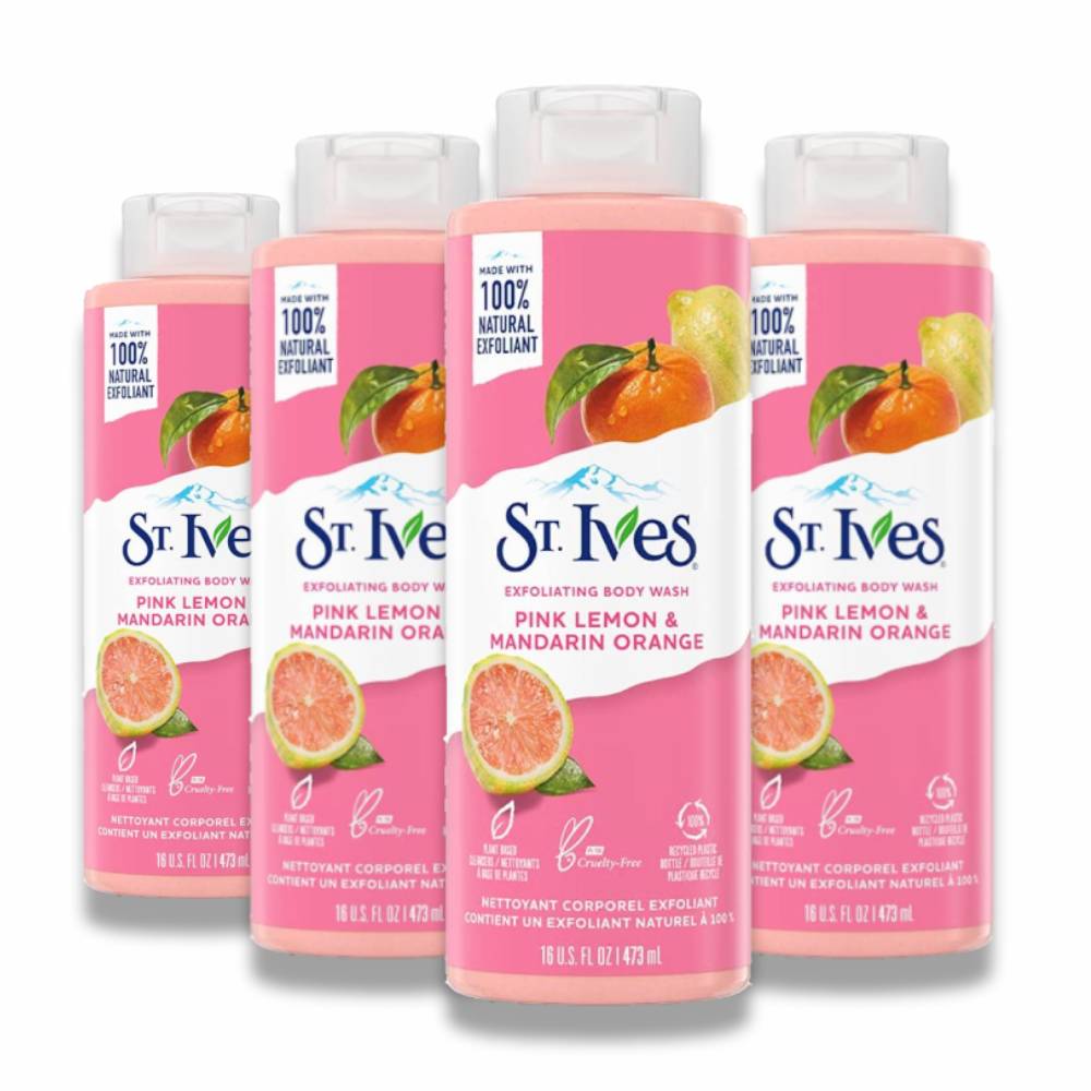 St. Ives - Exfoliating Body Wash, Pink Lemon & Mandarin Orange - 16 Oz - 4 Pack