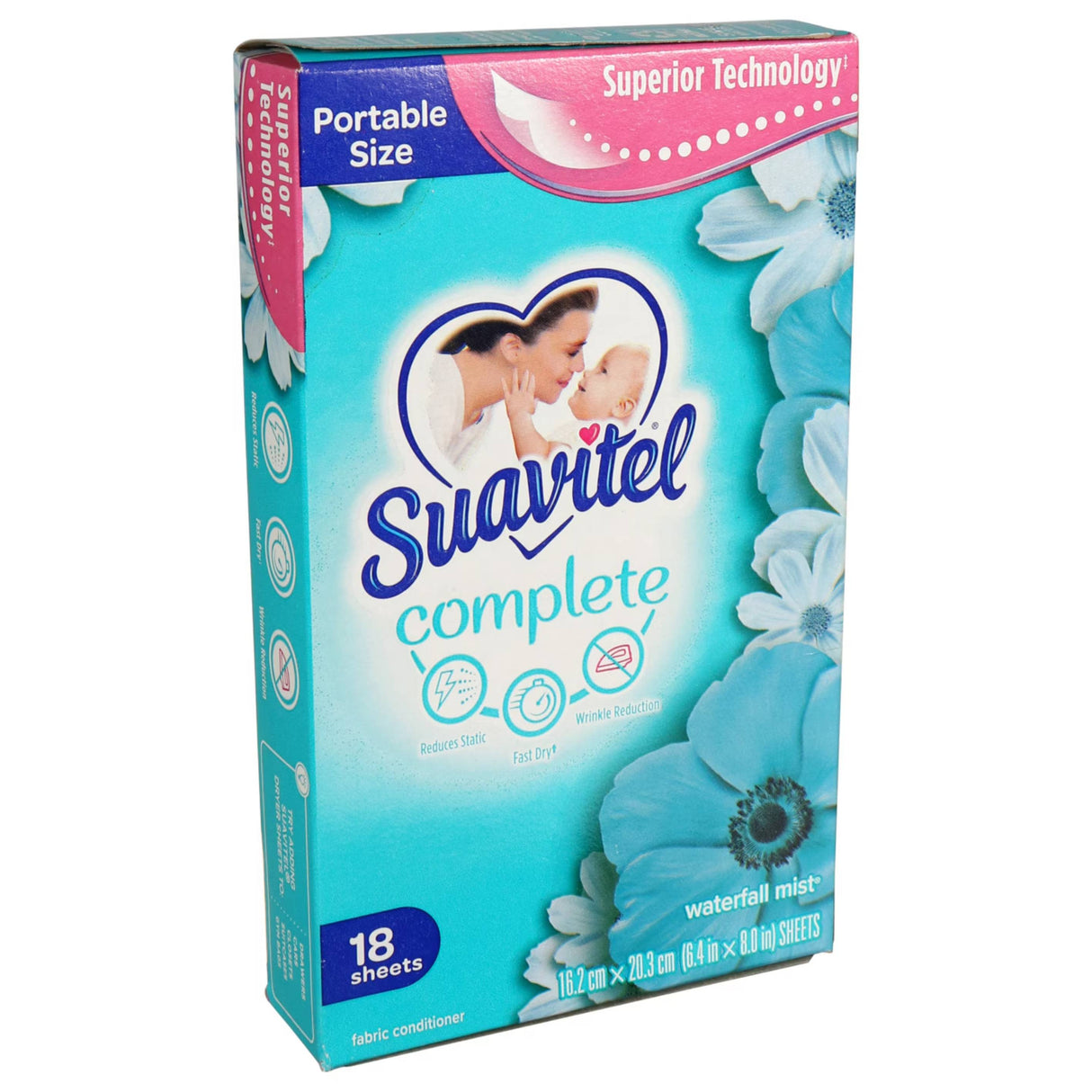 Suavitel - Fabric Conditioner, Waterfall Mist Scented, Portable Size - 18 Sheets - 15 Pack