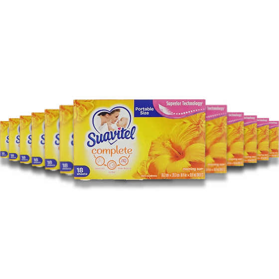 Suavitel - Fabric Conditioner, Morning Sun, Portable Size - 18 Sheets - 15 Pack | Suavitel - Laundry