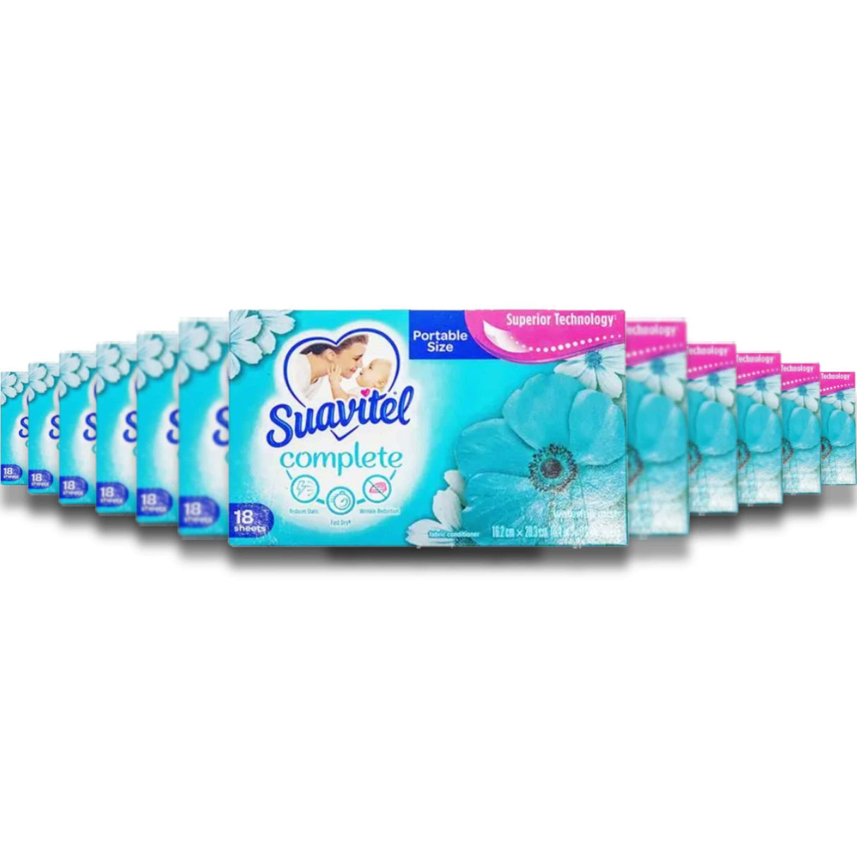 Suavitel - Fabric Conditioner, Waterfall Mist Scented, Portable Size - 18 Sheets - 15 Pack