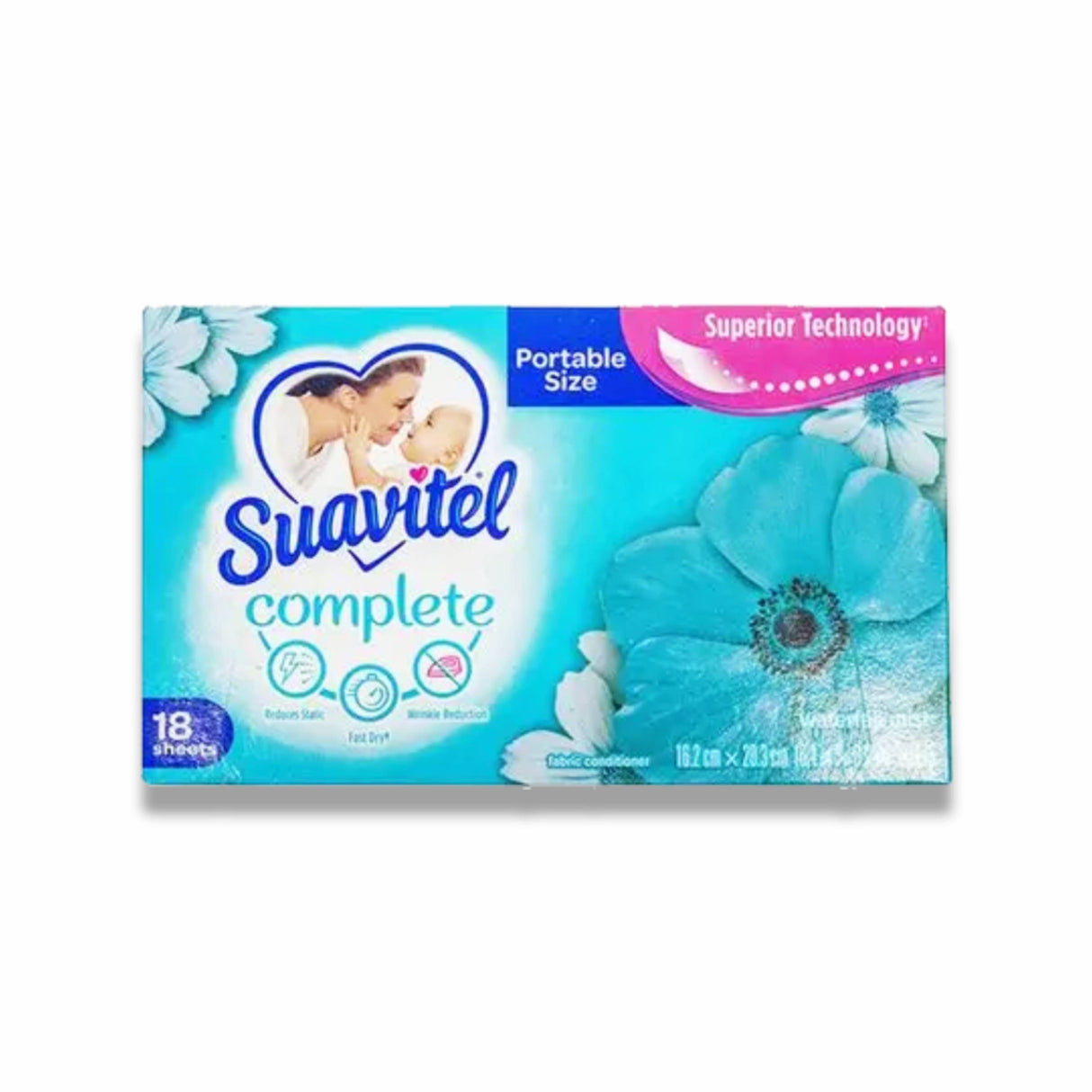Suavitel - Fabric Conditioner, Waterfall Mist Scented, Portable Size - 18 Sheets - 15 Pack