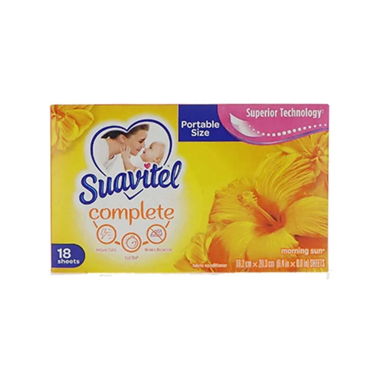 Suavitel - Fabric Conditioner, Morning Sun, Portable Size - 18 Sheets - 15 Pack