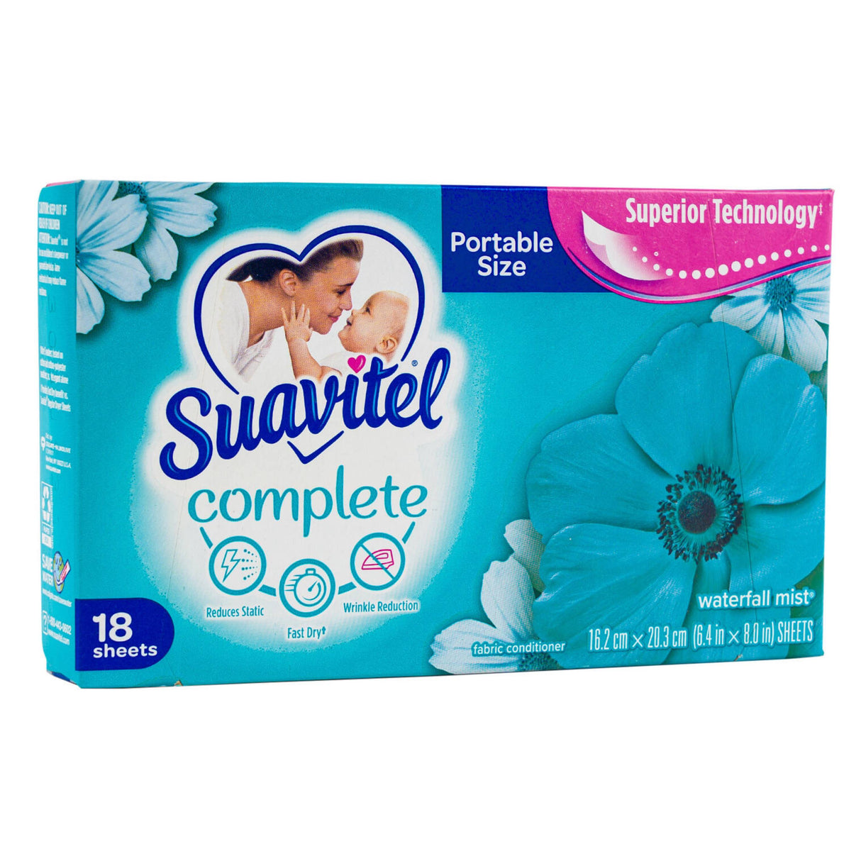 Suavitel - Fabric Conditioner, Waterfall Mist Scented, Portable Size - 18 Sheets - 15 Pack