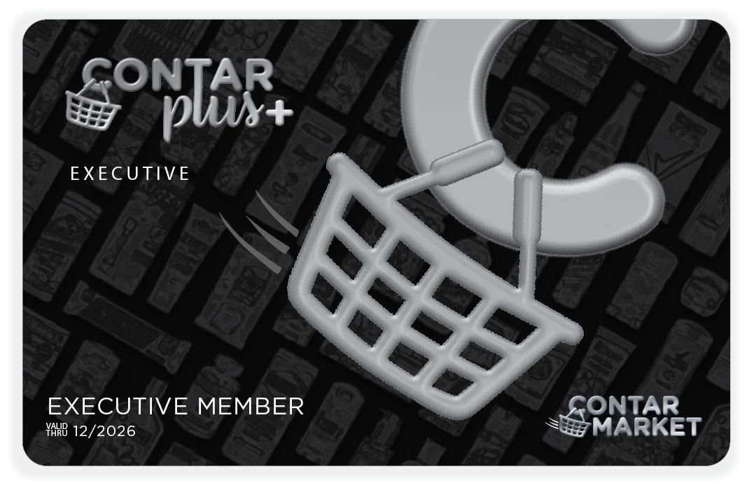 Contar Plus+ Executive membership card with basket icon on a black background