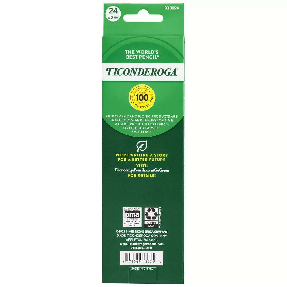 Ticonderoga - #2 Wood Pencils, 2mm, Erasable, Yellow, Kids - 24 Ct - 72 Pack
